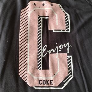 Coca Cola Long Sleeve Graphic Long Sleeve T-Shirt Enjoy Coke Black Pink White L